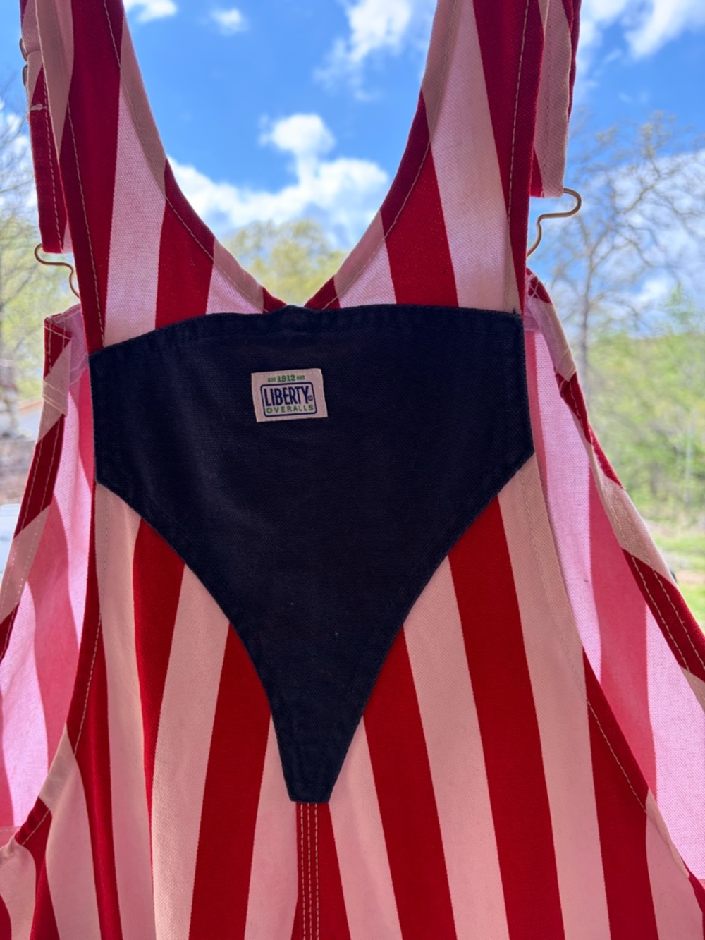 liberty Red and White Striped Mens Overalls with Blue Bib - Picture 6 of 9